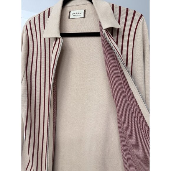 Farah Executive Model Beige Zip Up Sweater With Red Stripe Detail - Picture 5 of 7